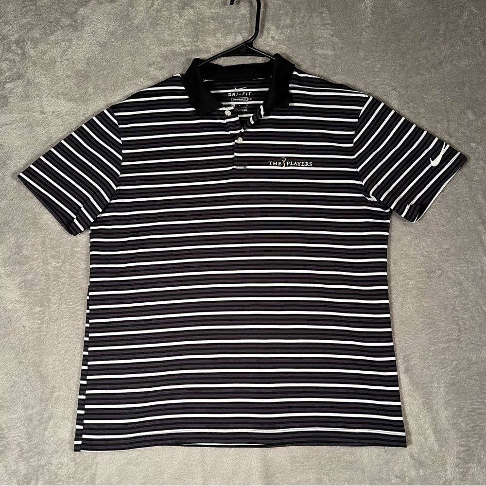 Nike Dri-Fit Victory TPC Golf Polo Shirt Men’s Medium Gray Striped Shirt